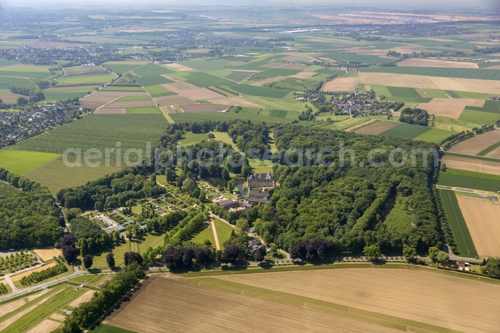 Jüchen from above - Castle Dyck in the community Juechen in the state of North Rhine-Westphalia