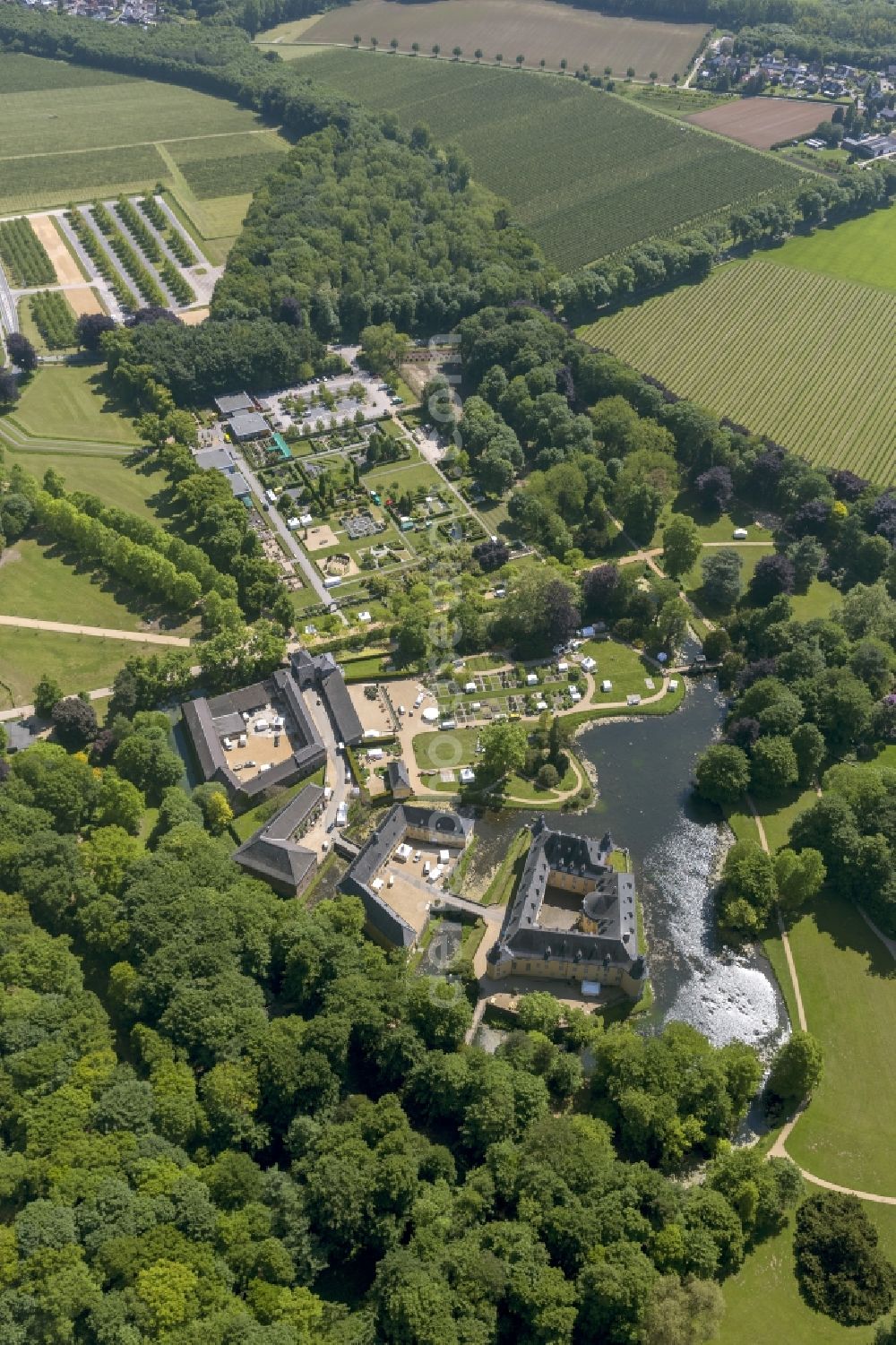 Aerial image Jüchen - Castle Dyck in the community Juechen in the state of North Rhine-Westphalia