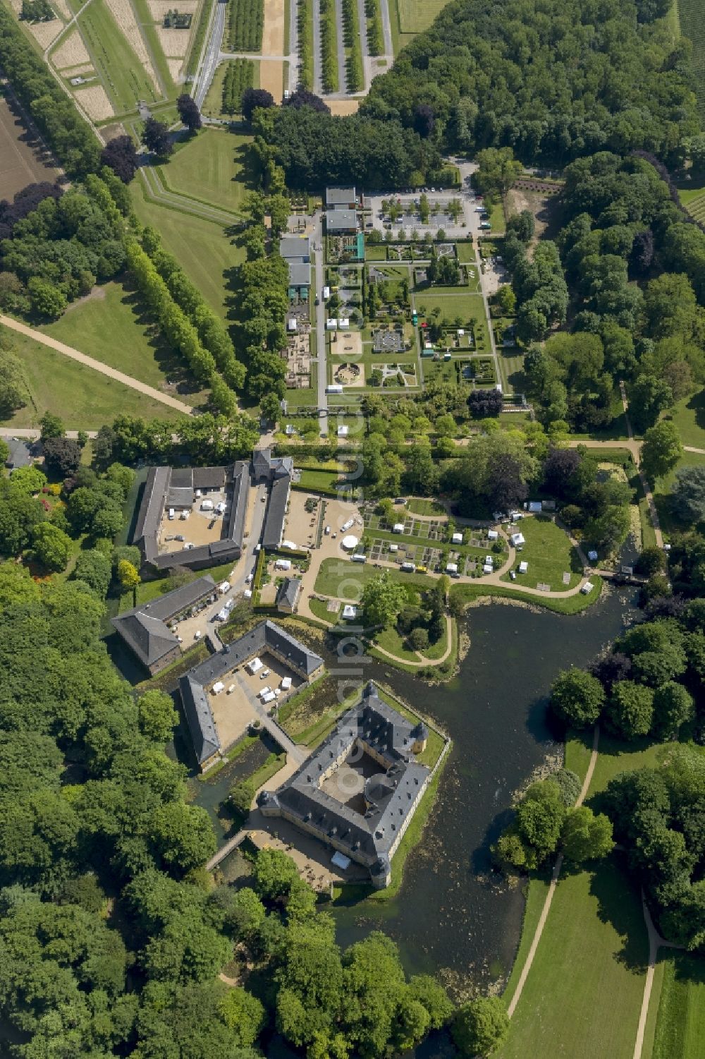 Aerial image Jüchen - Castle Dyck in the community Juechen in the state of North Rhine-Westphalia