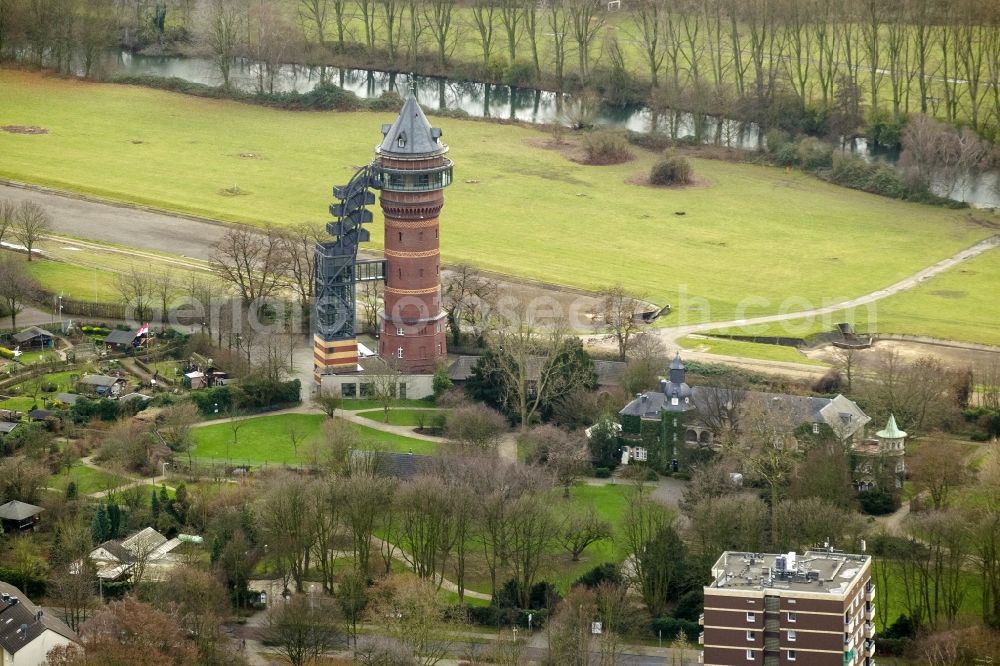 Mülheim from above - Castle grounds Styrum with the water tower on the Aquarius Water Museum in Mülheim, North Rhine-Westphalia