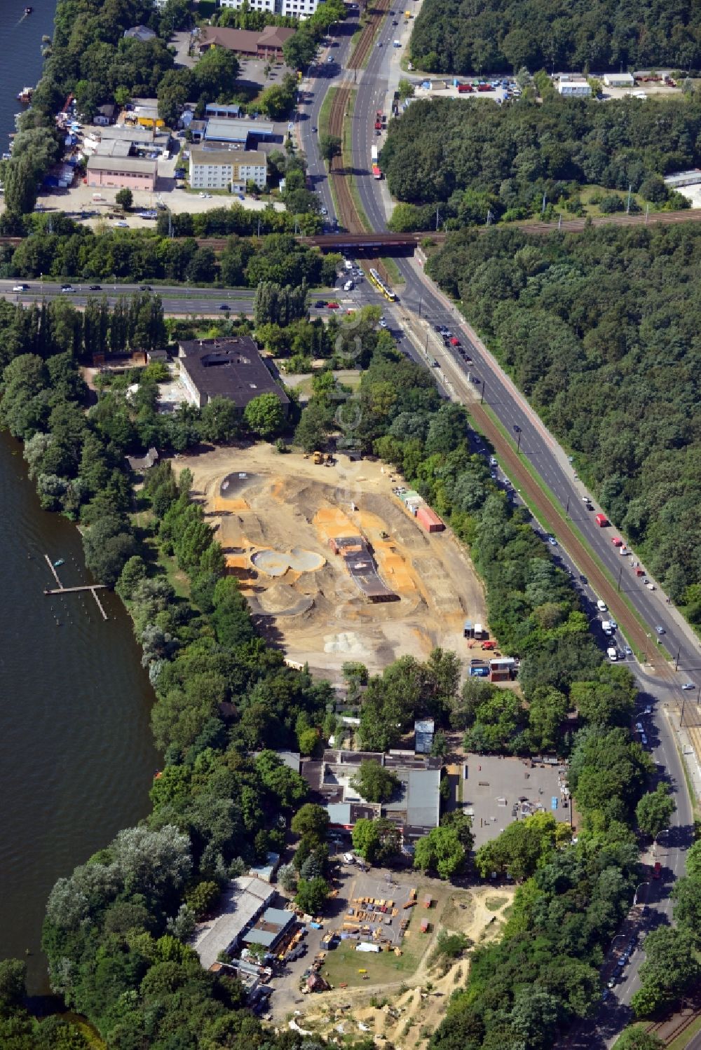 Berlin from above - Site of the skate parks Mellow Park in Berlin Köpenick