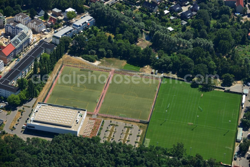 Berlin from above - Grounds of the sports park at the Great Gym / sports hall in Köpenick in Berlin