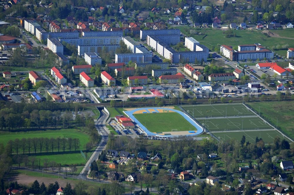 Falkensee from the bird's eye view: Grounds of the Sports Park Rose Street in Falkensee in Brandenburg