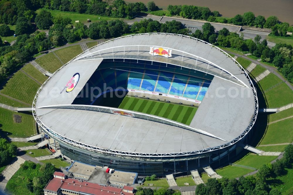 Aerial photograph Leipzig - The Red Bull Arena, formerly Central Stadium, is the largest stadium in Leipzig