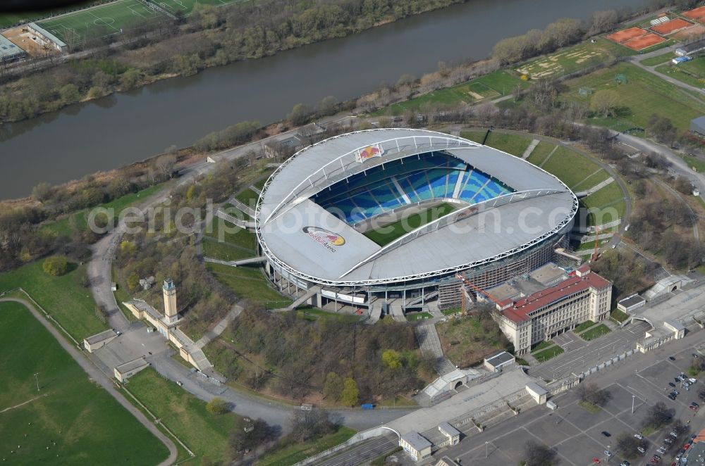 Leipzig from the bird's eye view: The Red Bull Arena, formerly Central Stadium, is the largest stadium in Leipzig