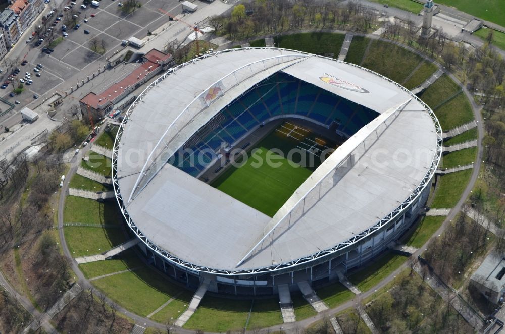 Aerial photograph Leipzig - The Red Bull Arena, formerly Central Stadium, is the largest stadium in Leipzig