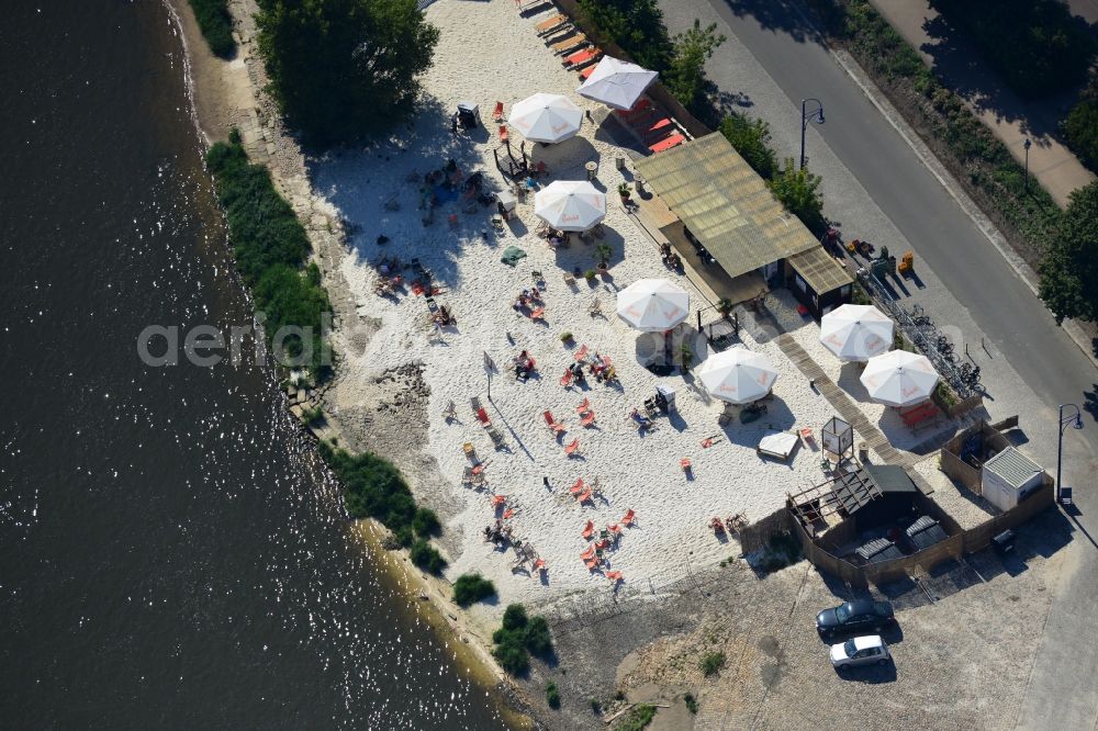 Magdeburg from the bird's eye view: Site of the beach on the banks of the Elbe in Magdeburg Magdeburg in Saxony-Anhalt