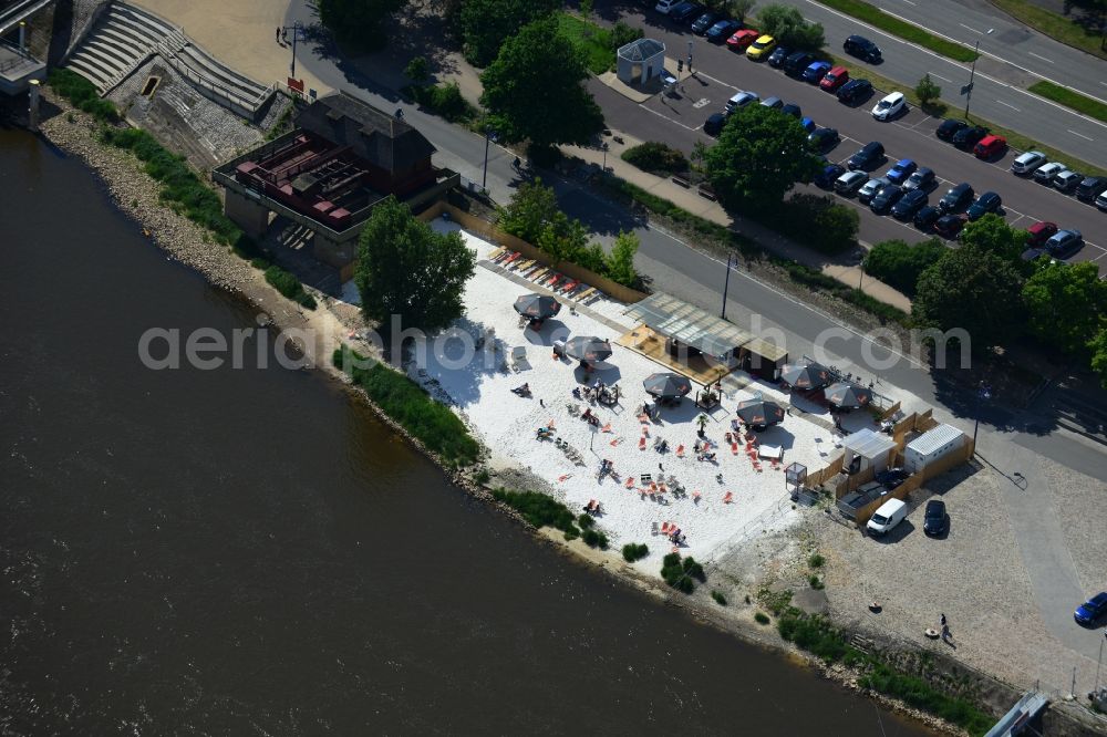 Magdeburg from the bird's eye view: Site of the beach on the banks of the Elbe in Magdeburg Magdeburg in Saxony-Anhalt