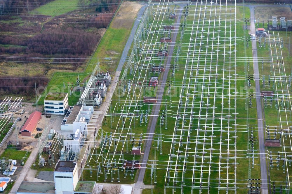 Aerial photograph Dollern - Site of the substation for voltage conversion and electrical power supply in Dollern in the state Lower Saxony, Germany