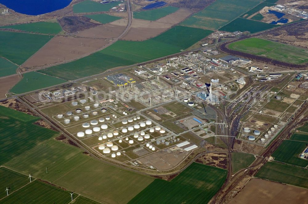 Aerial image Leuna - View onto the business premises of the multinational oil and gas company TOTAL in Leuna in the state Saxony-Anhalt