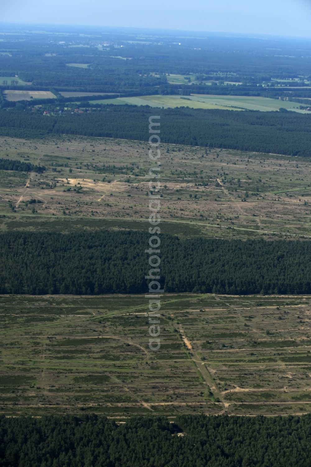 Lübthen from above - Areal of military training ground german army Bundeswehr in Luebthen in the state Mecklenburg - Western Pomerania