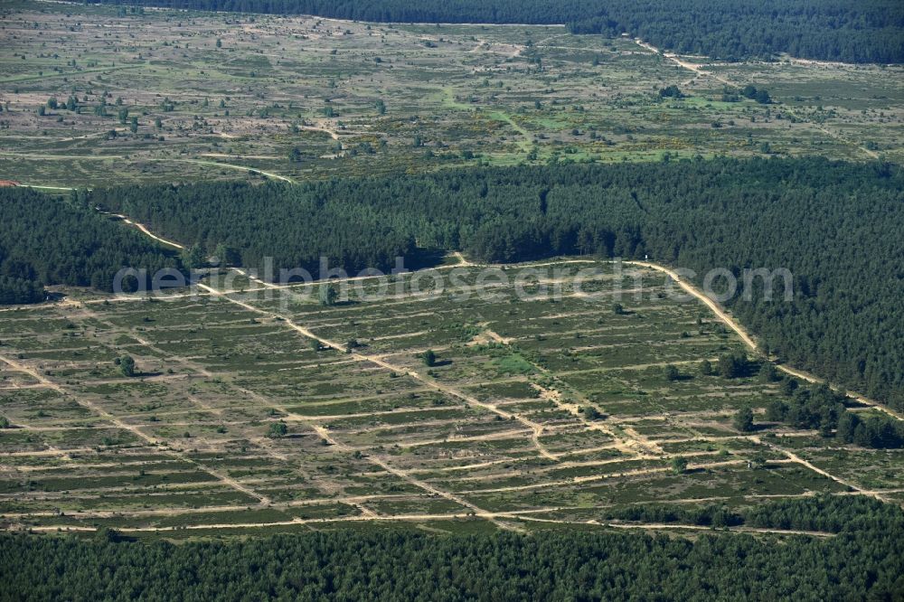 Lübthen from above - Areal of military training ground german army Bundeswehr in Luebthen in the state Mecklenburg - Western Pomerania