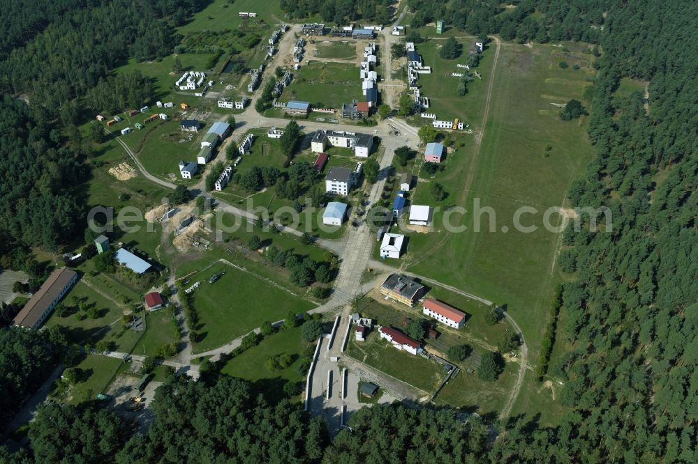 Planebruch from the bird's eye view: Areal of military training ground and house fighting and melee training center in Planebruch in the state Brandenburg