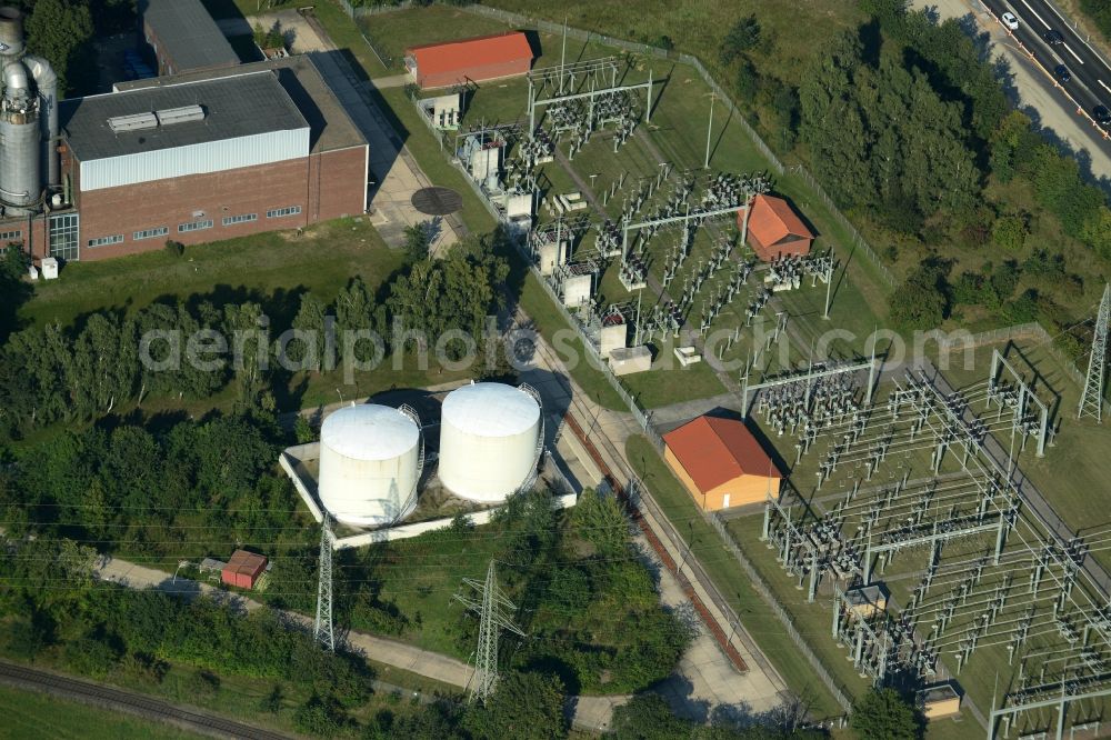 Aerial image Braunschweig - Site of the substation for voltage conversion and electrical power supply in Braunschweig in the state Lower Saxony