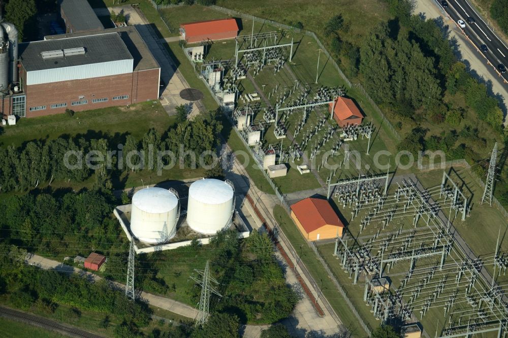 Aerial photograph Braunschweig - Site of the substation for voltage conversion and electrical power supply in Braunschweig in the state Lower Saxony