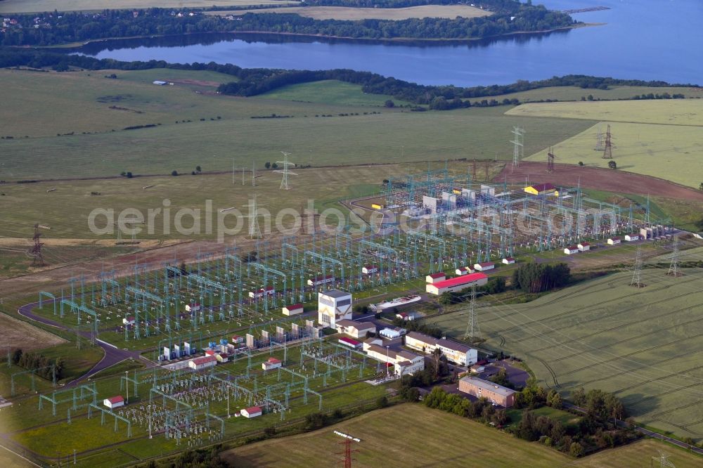 Aerial photograph Rokle - Site of the substation for voltage conversion and electrical power supply CEPS a.s. Hradec in Rokle in Ustecky kraj - Aussiger Region, Czech Republic