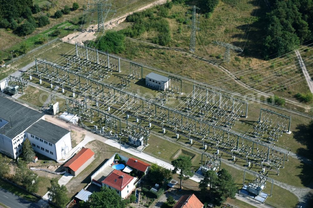 Stendal from above - Site of the substation for voltage conversion and electrical power supply of the Stendal public services in the Gardelegener Strasse in Stendal in the state Saxony-Anhalt