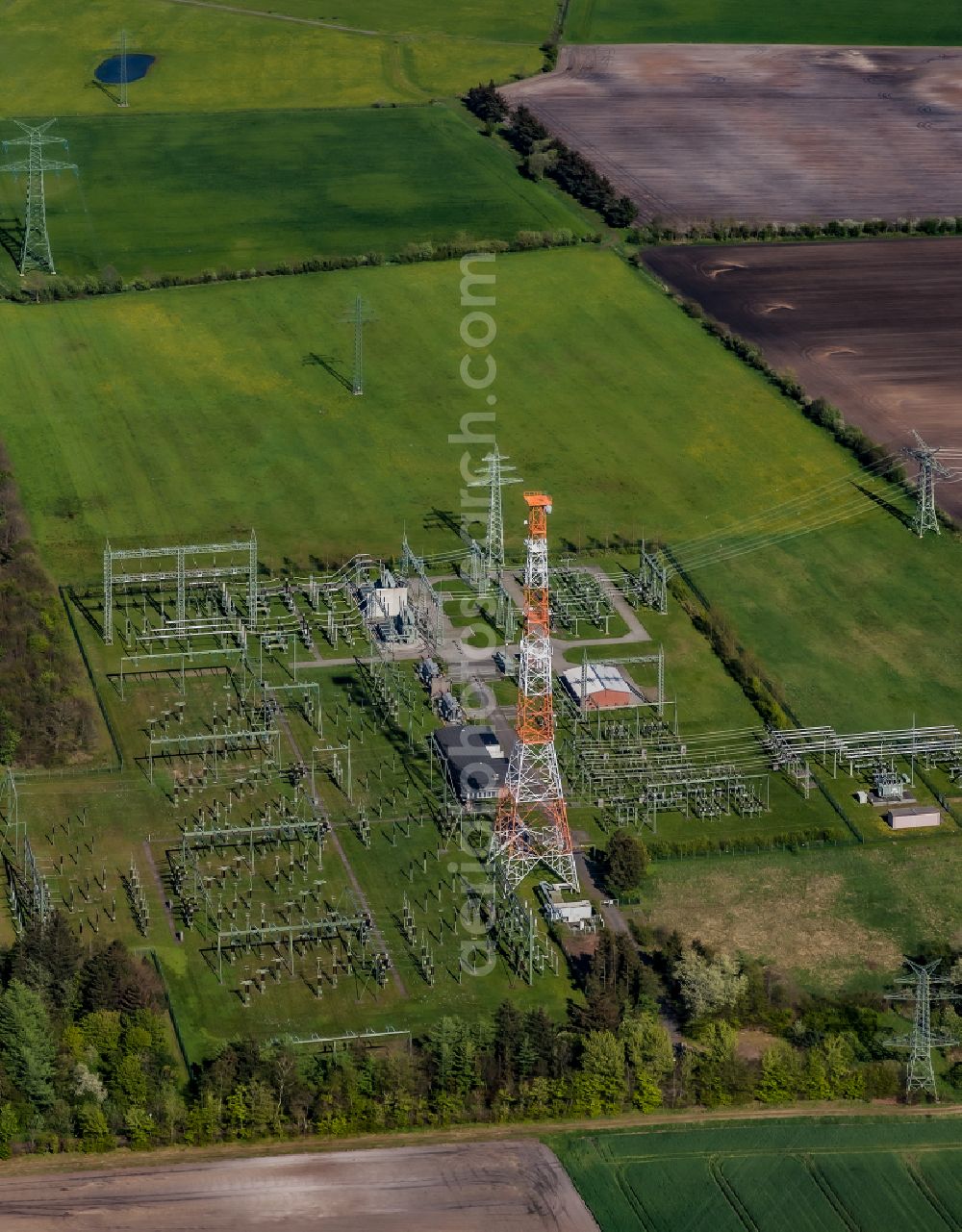 Aerial image Handewitt - Site of the substation for voltage conversion and electrical power supply in Handewitt in the state Schleswig-Holstein, Germany