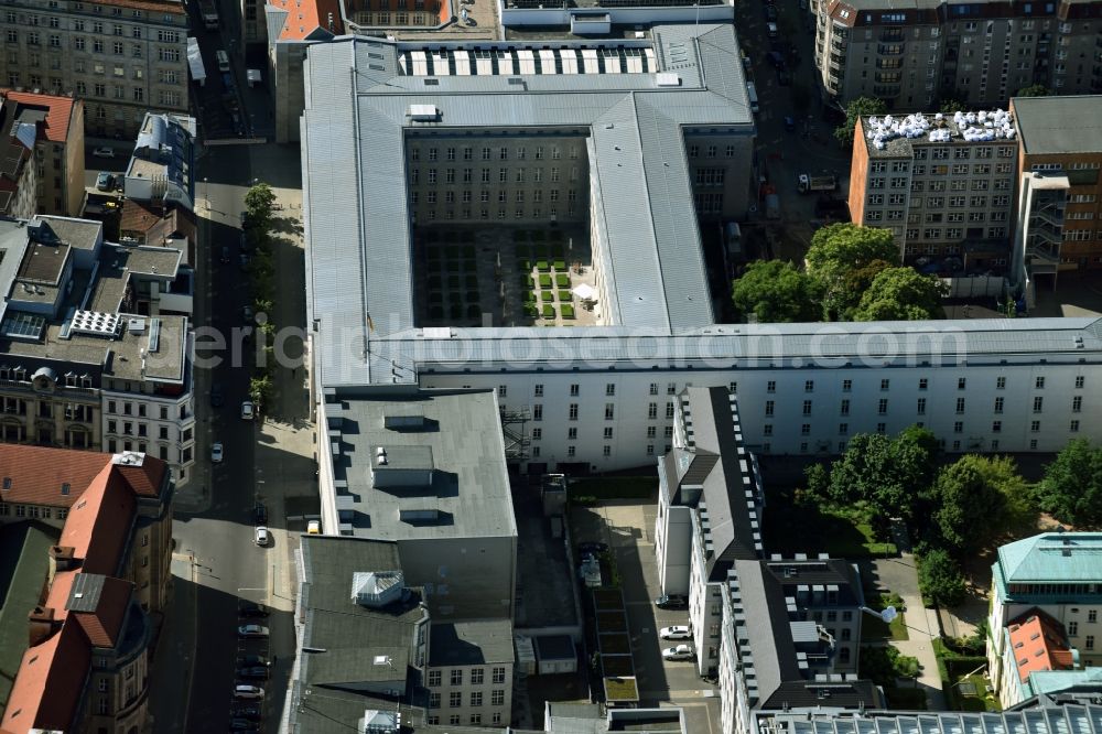 Berlin from above - Site of the substation for voltage conversion and electrical power supply Jaegerstrasse - Mauerstrasse destrict Mitte in Berlin