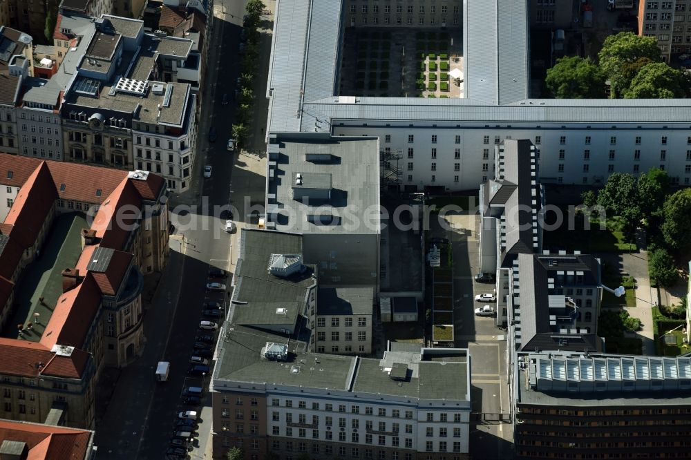 Aerial image Berlin - Site of the substation for voltage conversion and electrical power supply Jaegerstrasse - Mauerstrasse destrict Mitte in Berlin