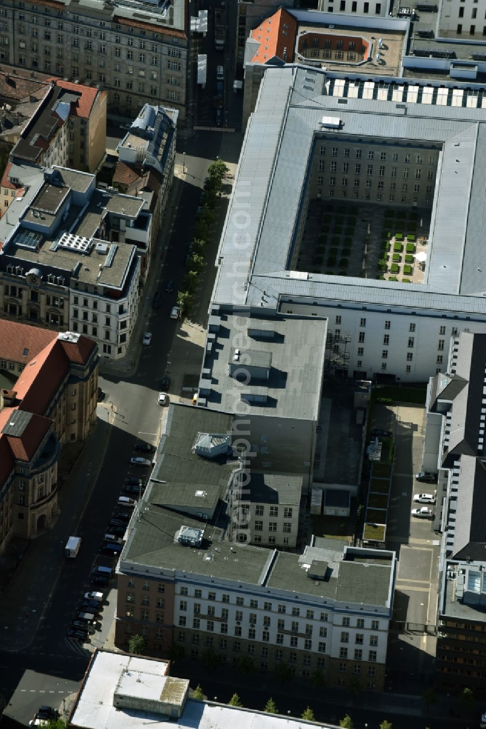 Aerial photograph Berlin - Site of the substation for voltage conversion and electrical power supply Jaegerstrasse - Mauerstrasse destrict Mitte in Berlin