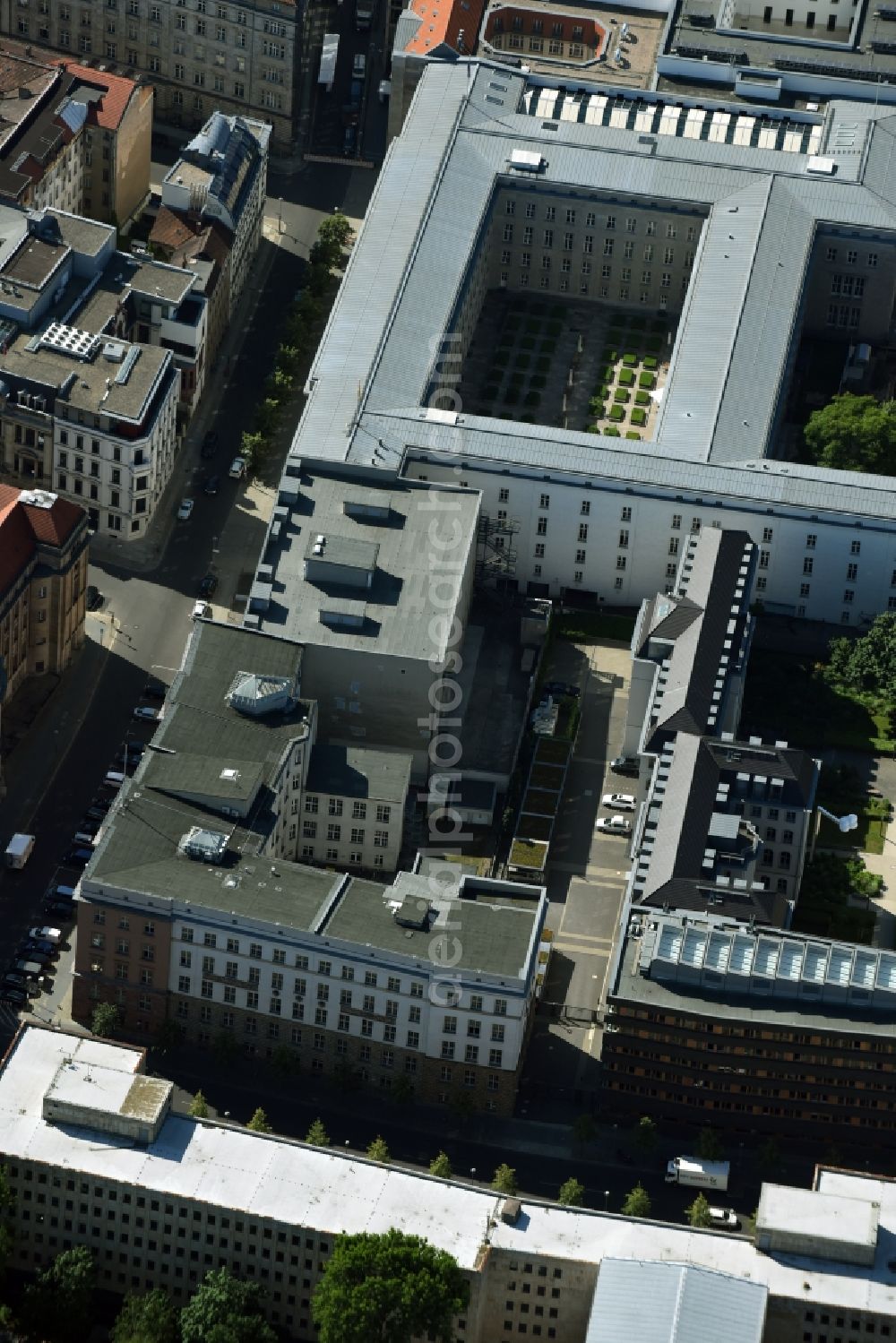 Berlin from the bird's eye view: Site of the substation for voltage conversion and electrical power supply Jaegerstrasse - Mauerstrasse destrict Mitte in Berlin