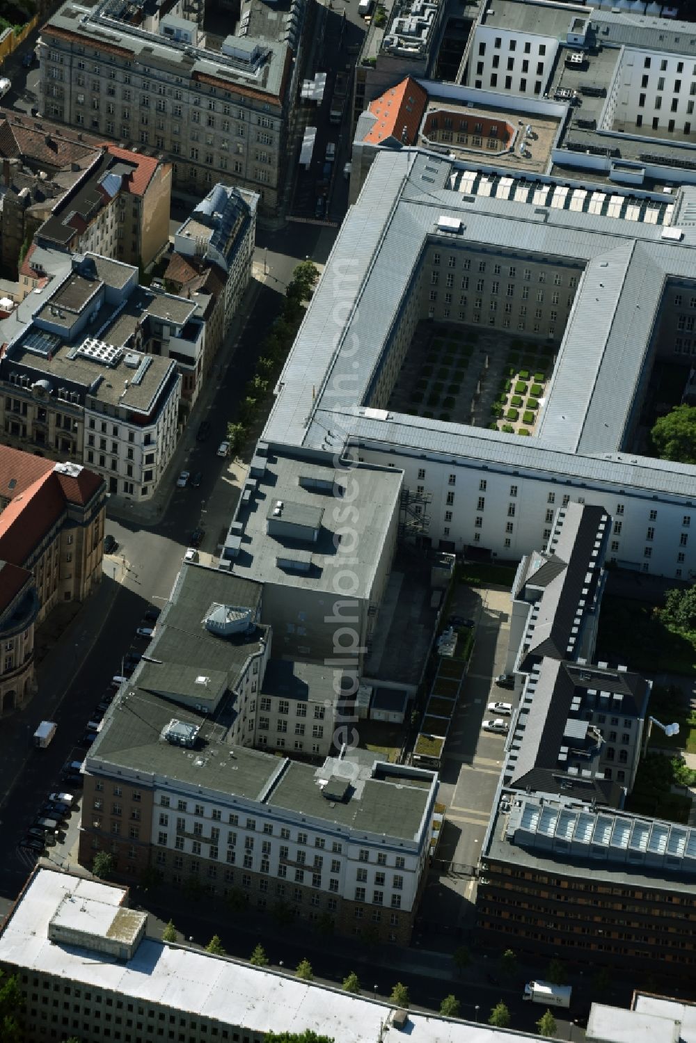 Aerial image Berlin - Site of the substation for voltage conversion and electrical power supply Jaegerstrasse - Mauerstrasse destrict Mitte in Berlin