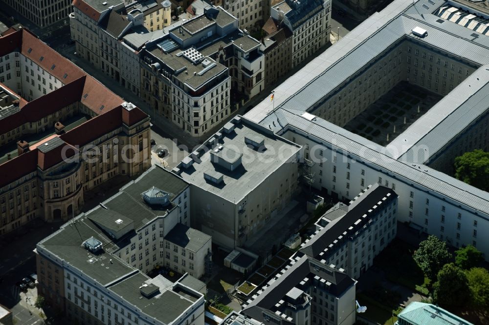 Berlin from above - Site of the substation for voltage conversion and electrical power supply Jaegerstrasse - Mauerstrasse destrict Mitte in Berlin