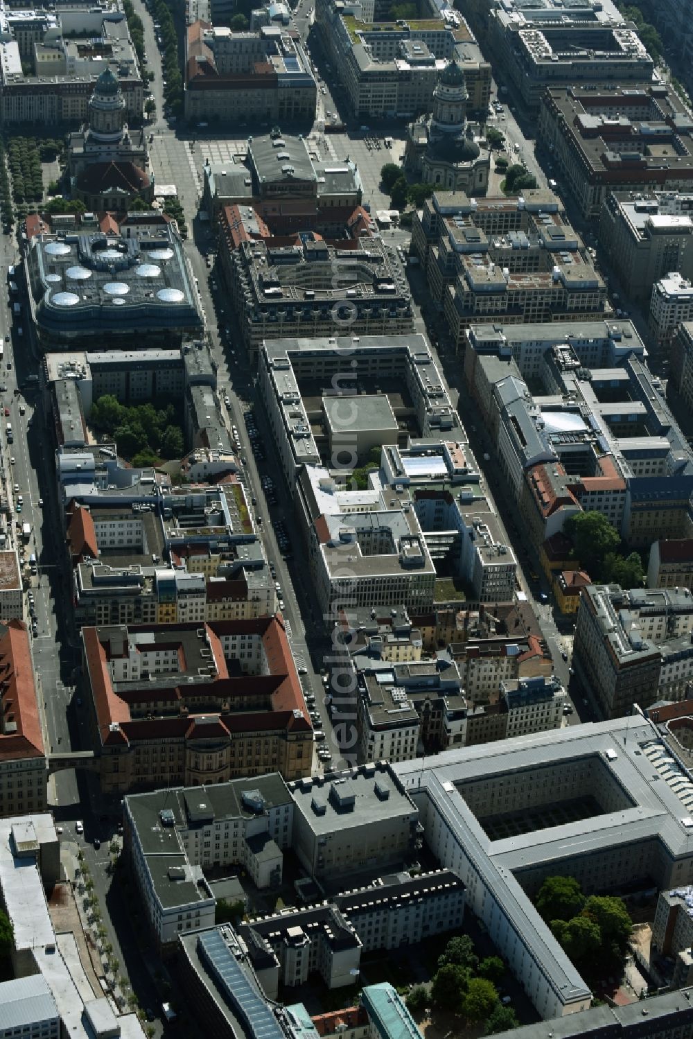 Aerial image Berlin - Site of the substation for voltage conversion and electrical power supply Jaegerstrasse - Mauerstrasse destrict Mitte in Berlin