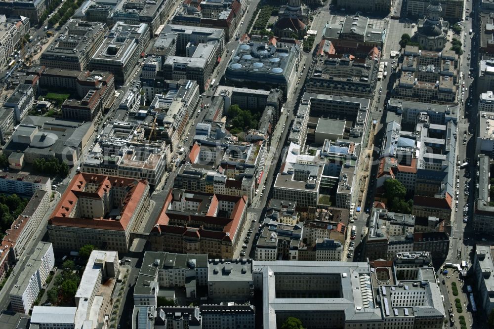 Berlin from the bird's eye view: Site of the substation for voltage conversion and electrical power supply Jaegerstrasse - Mauerstrasse destrict Mitte in Berlin