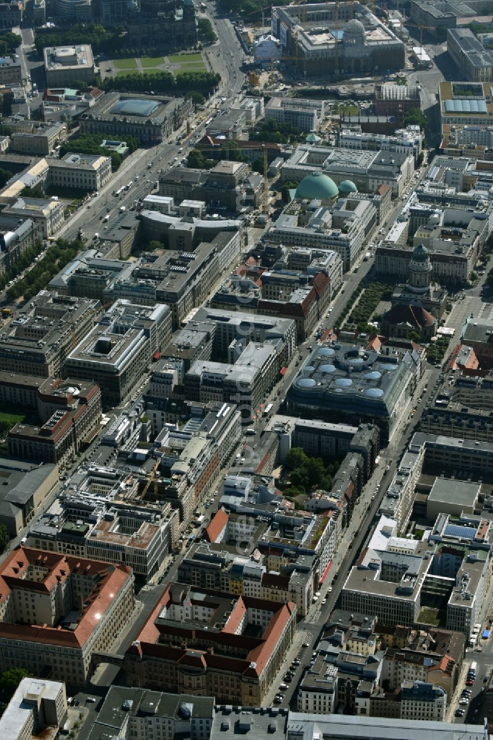 Aerial image Berlin - Site of the substation for voltage conversion and electrical power supply Jaegerstrasse - Mauerstrasse destrict Mitte in Berlin