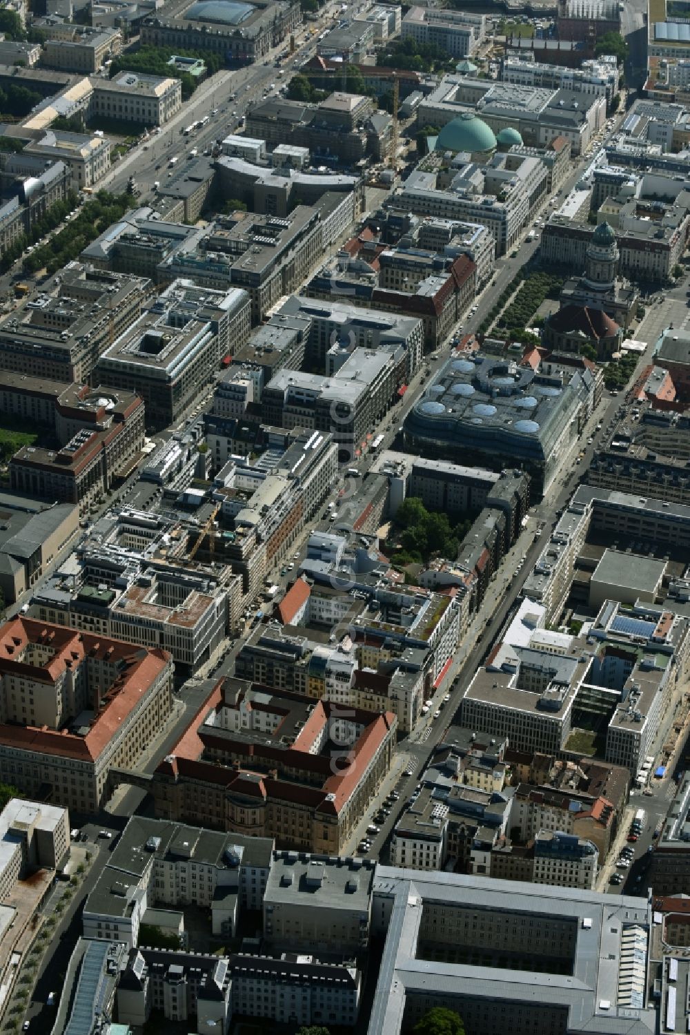 Aerial photograph Berlin - Site of the substation for voltage conversion and electrical power supply Jaegerstrasse - Mauerstrasse destrict Mitte in Berlin