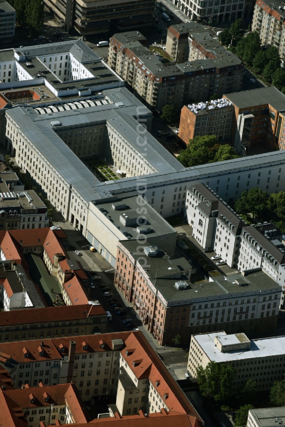 Aerial image Berlin - Site of the substation for voltage conversion and electrical power supply Jaegerstrasse - Mauerstrasse destrict Mitte in Berlin