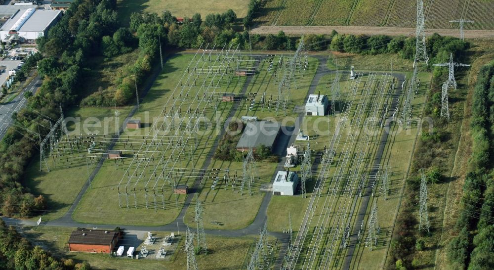 Lüneburg from above - Site of the substation for voltage conversion and electrical power supply Lueneburger Strasse in Lueneburg in the state Lower Saxony