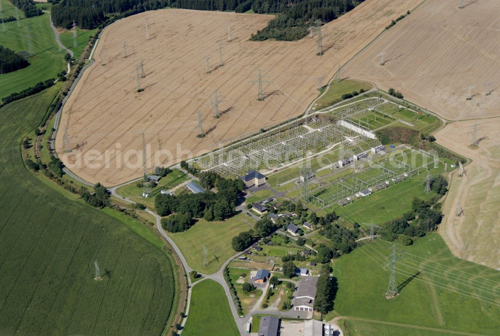 Aerial photograph Remptendorf - Site of the substation for voltage conversion and electrical power supply Remptendorf in Remptendorf in the state Thuringia