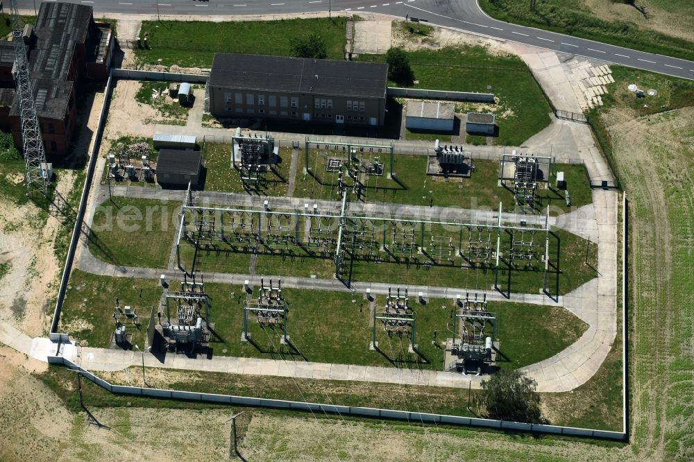 Aerial photograph Burg - Site of the substation for voltage conversion and electrical power supply Burg in Burg in the state Saxony-Anhalt