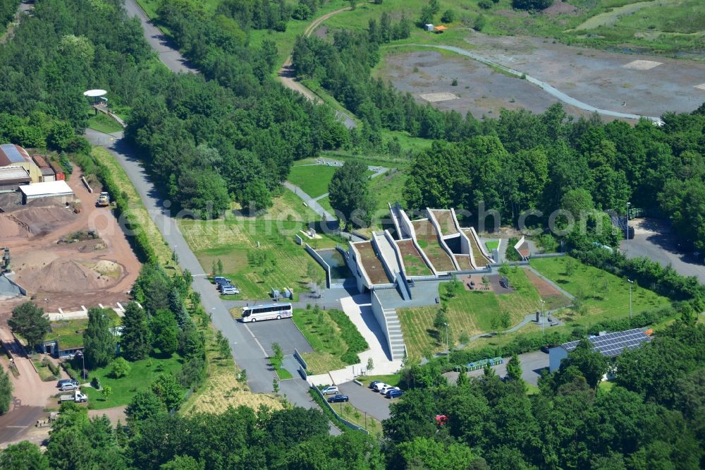 Messel from the bird's eye view: Grounds of the UNESCO World Heritage Messel with the newly built visitor and information center designed by Landau + kindelbacher architects - interior designers in the state of Hesse