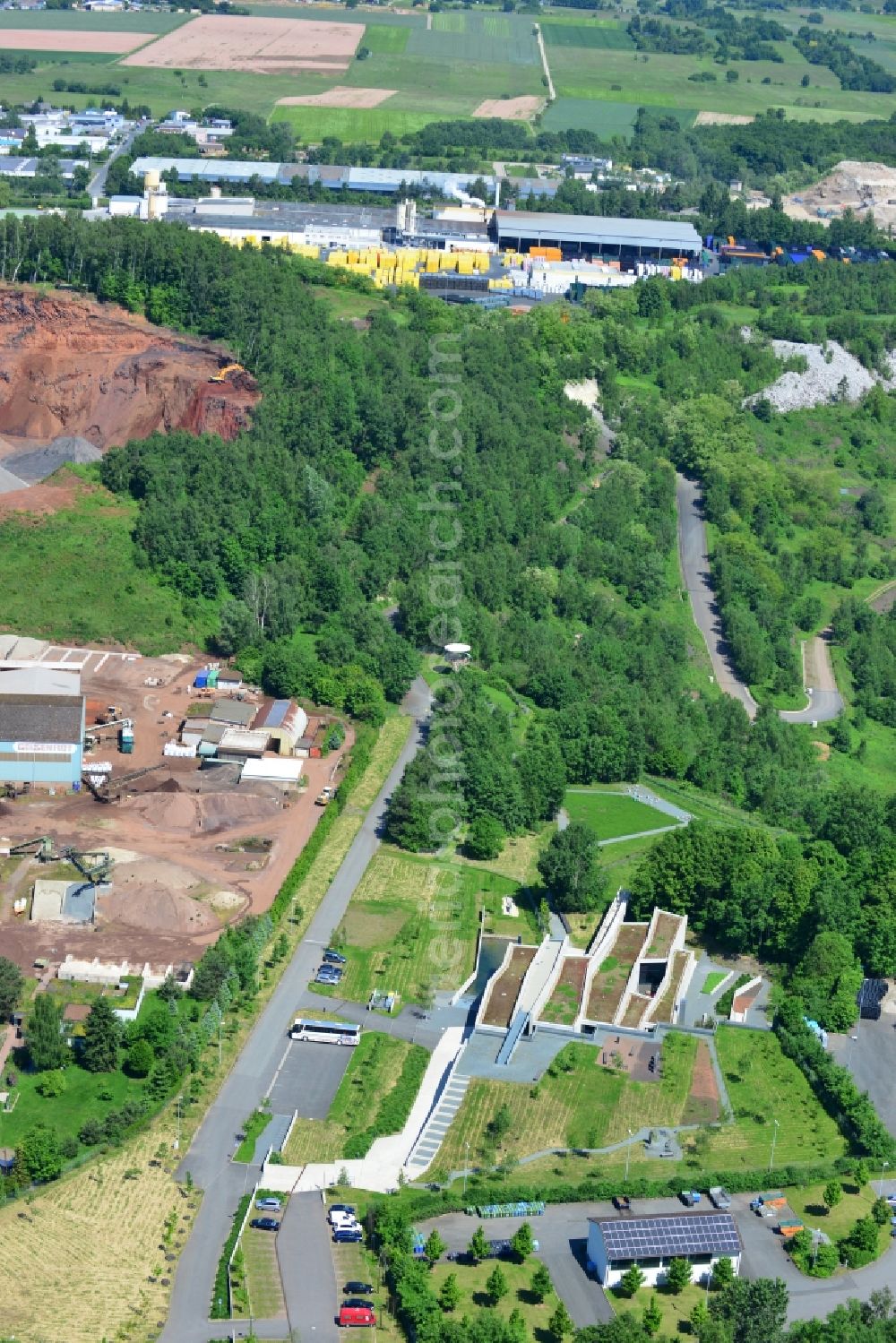 Messel from above - Grounds of the UNESCO World Heritage Messel with the newly built visitor and information center designed by Landau + kindelbacher architects - interior designers in the state of Hesse