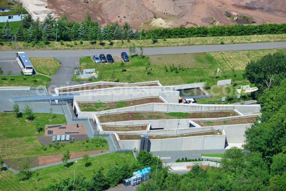 Messel from the bird's eye view: Grounds of the UNESCO World Heritage Messel with the newly built visitor and information center designed by Landau + kindelbacher architects - interior designers in the state of Hesse