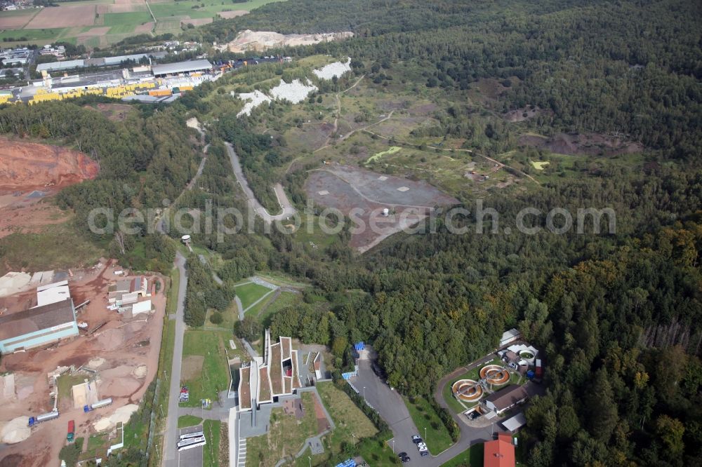 Messel from the bird's eye view: Grounds of the UNESCO World Heritage Messel with the newly built visitor and information center designed by Landau + kindelbacher architects - interior designers in the state of Hesse