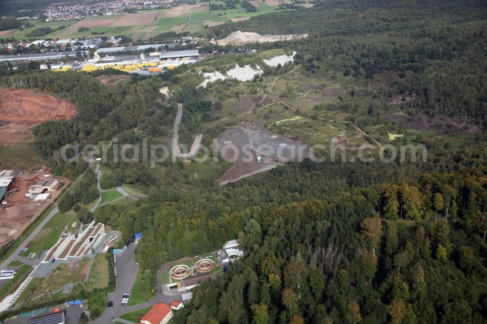 Aerial image Messel - Grounds of the UNESCO World Heritage Messel with the newly built visitor and information center designed by Landau + kindelbacher architects - interior designers in the state of Hesse