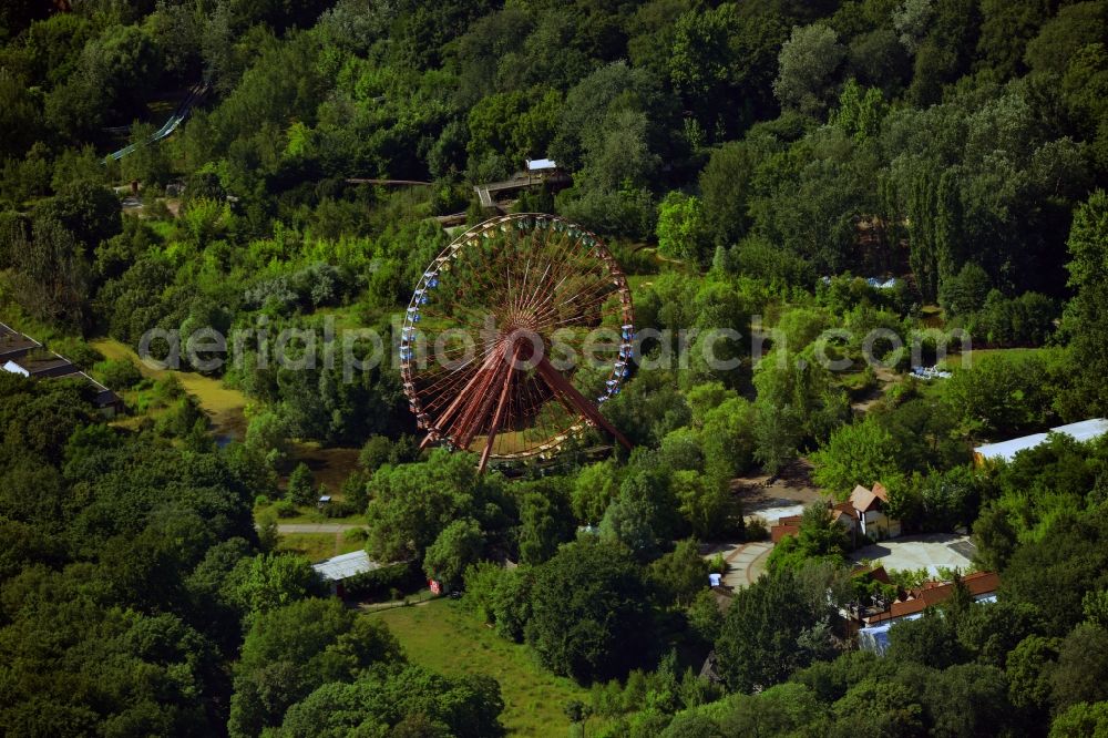 Berlin from the bird's eye view: Grounds of the derelict former amusement park Spree / Culture park Plänterwald in the district of Treptow-Köpenick