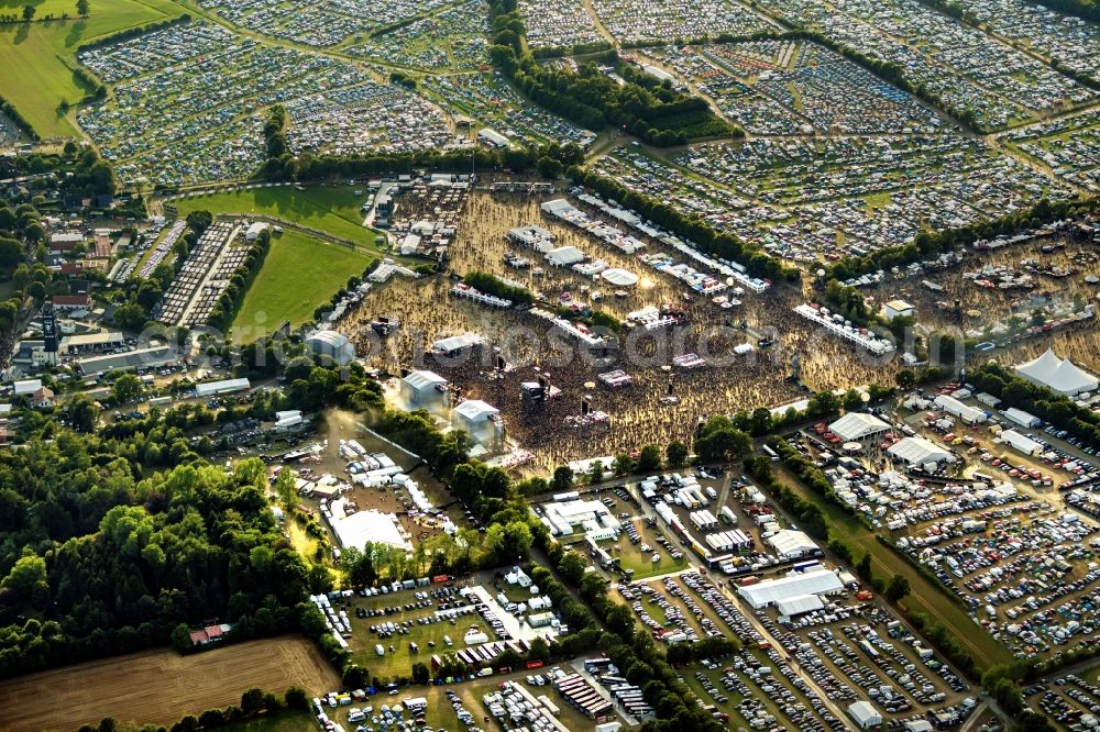 Wacken from above - Participants in the Wacken music festival on the event concert area in Wacken in the state Schleswig-Holstein, Germany