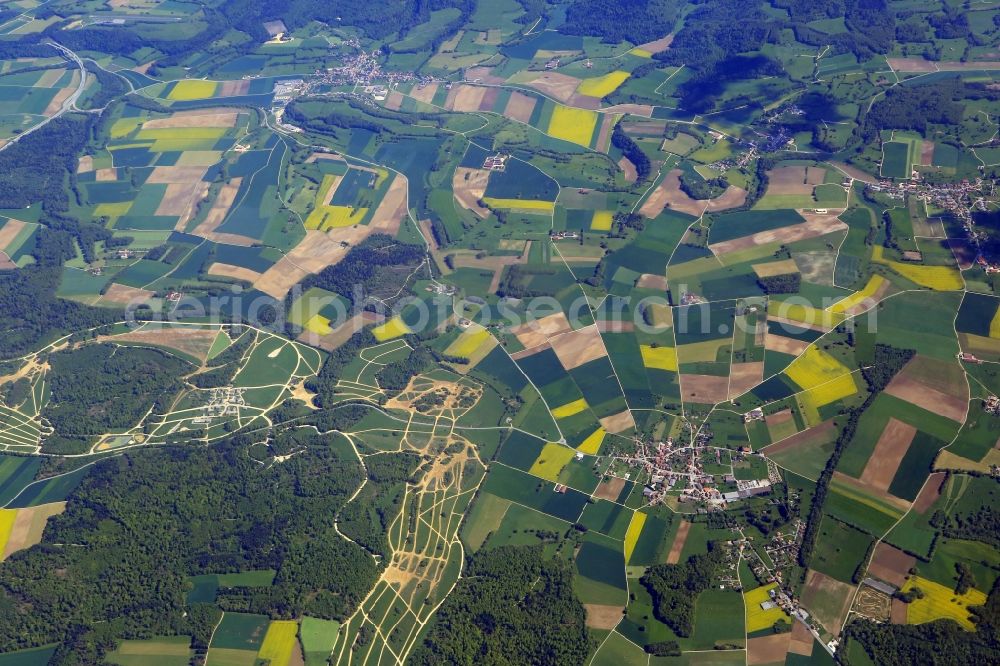 Bure from the bird's eye view: Area of military training ground Bure Close to Fahry in Bure in the canton Jura, Switzerland