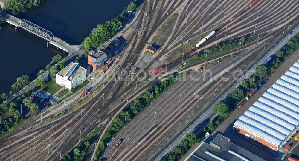 Hamburg from above - Terrain and turnout - interlocking of shunting - station for freight on Spreehafen in Hamburg