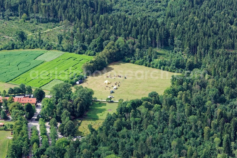 Aerial photograph Neuried - Participants in the WonderWoods music festival on the event concert area in Neuried in the state Bavaria, Germany