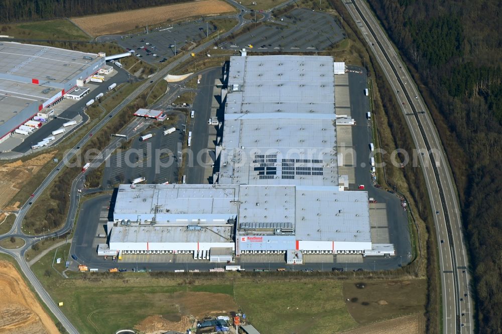 Möckmühl from the bird's eye view: Building complex and grounds of the logistics center Kaufland Logistik Moeckmuehl in Moeckmuehl in the state Baden-Wuerttemberg, Germany