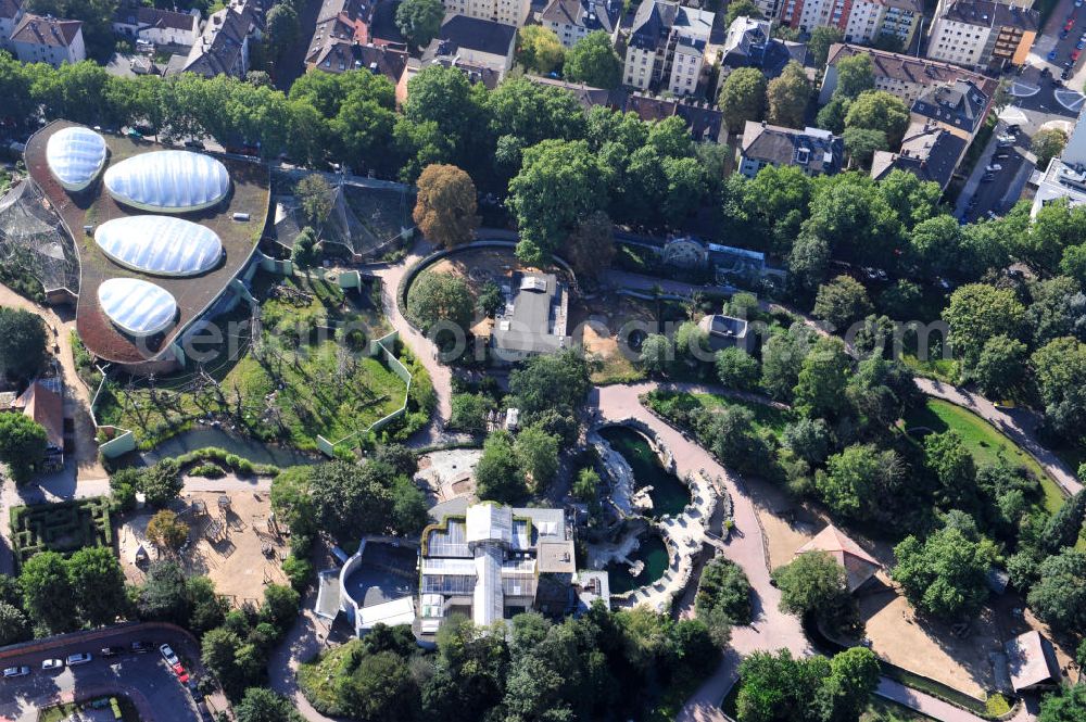 Frankfurt am Main from above - View of the grounds of the Frankfurt Zoo (Zoologischer Garten Frankfurt also called), it was opened in 1858 and the second oldest zoo in Germany