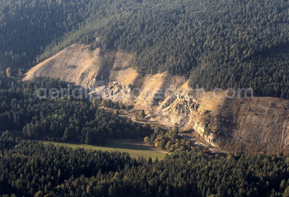 Aerial image Crawinkel - Incision site of the rock massif of Ohrdrufer plate at Crawinkel in Thuringia