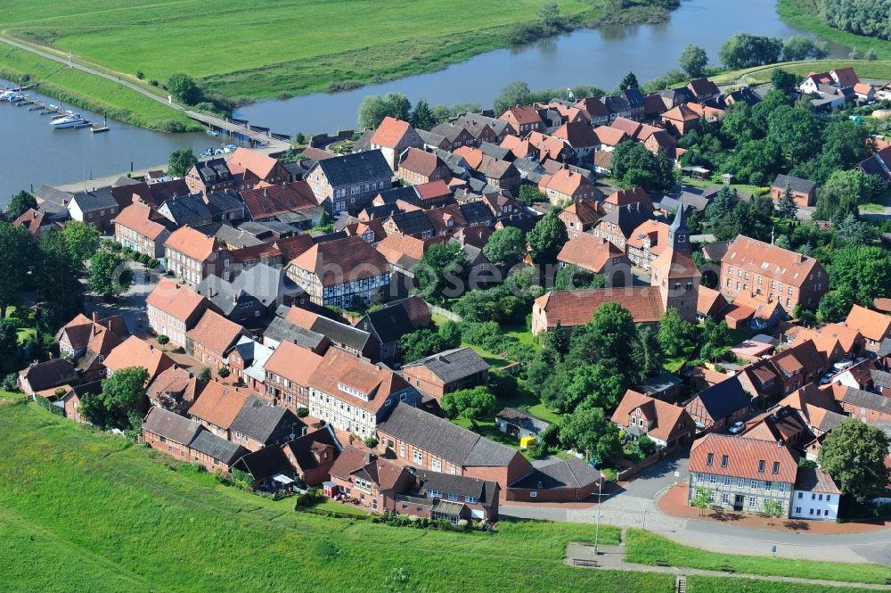 Aerial image Schnackenburg - Village view of Schnackenburg at the river Elbe in Lower Saxony